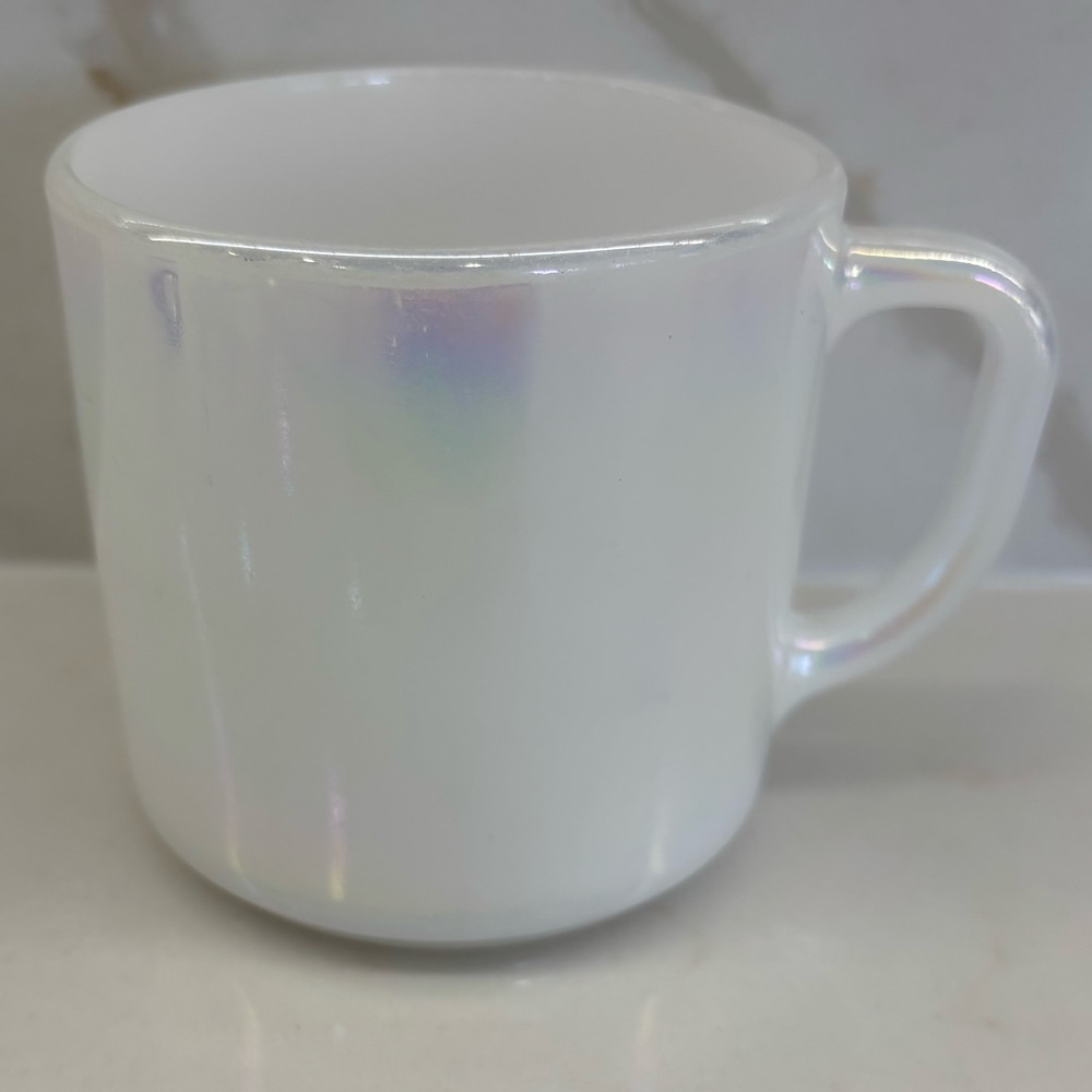 Vintage Federal Glass Moonglow Iridescent Opalescent Coffee Mug with a D-handle